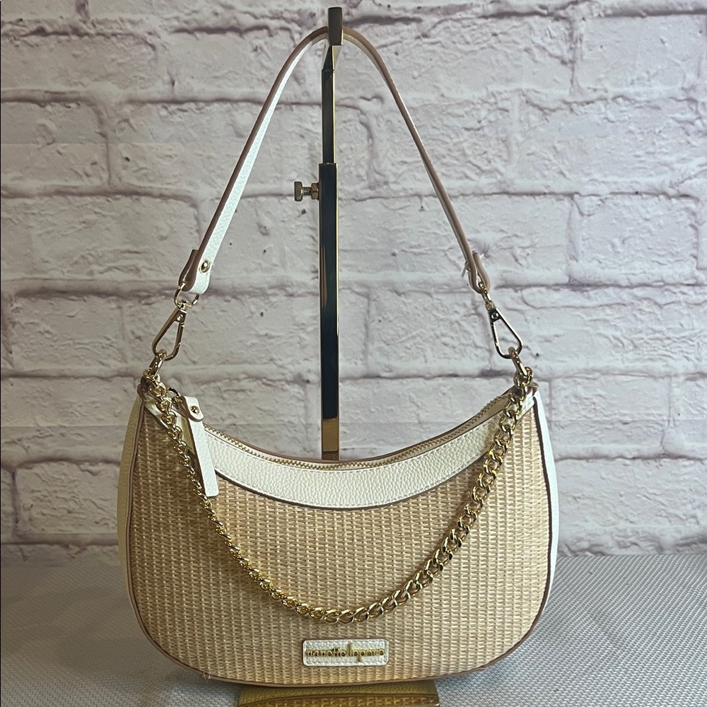 Nanette Lepore Beige and White Woven Shoulder Bag EUC!